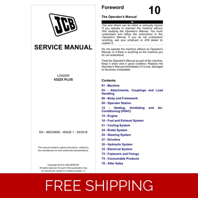 JCB 432ZX PLUS LOADER SERVICE REPAIR MANUAL